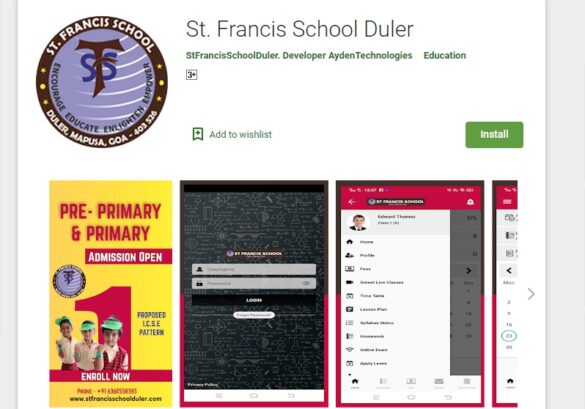 St. Francis School Duler Goa App Development, primary schools website and app development, high school, college app and website design